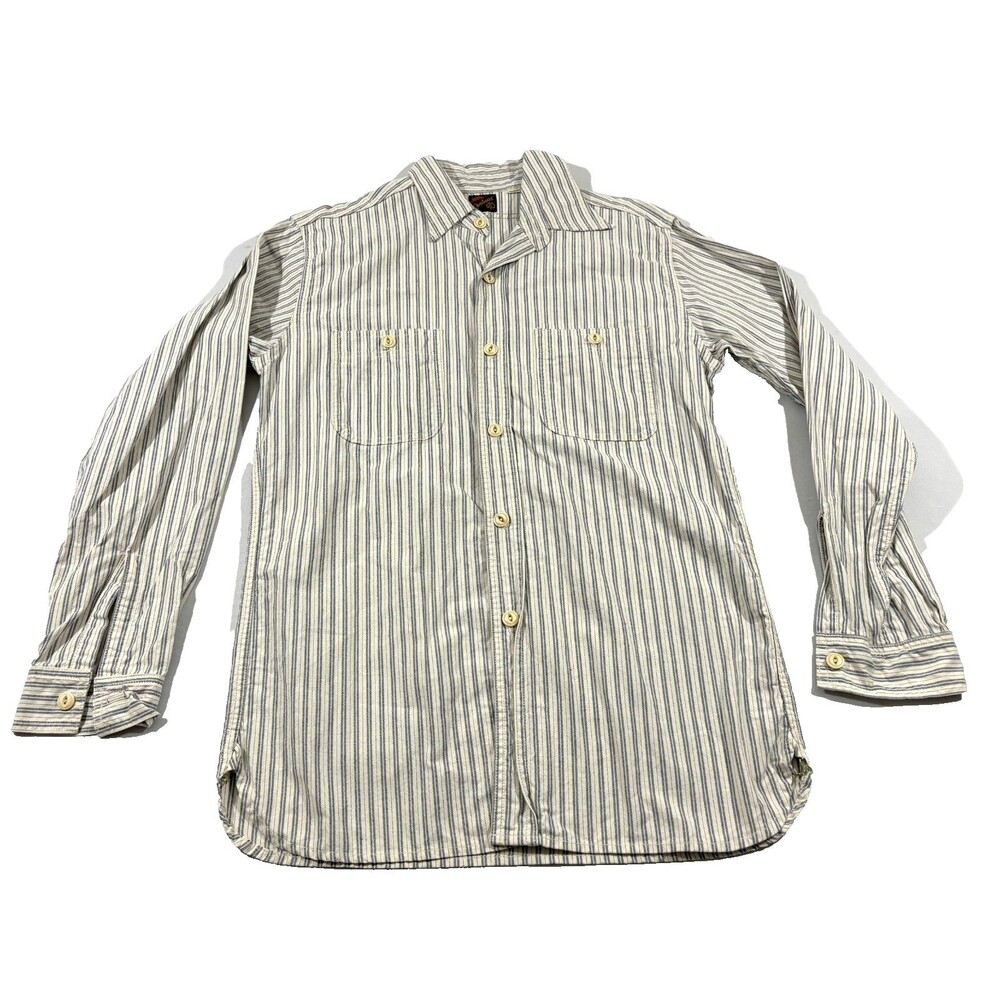 Mister Freedom Sportsman White Stripe Button Long Sleeve Oxford Shirt Mens L USA